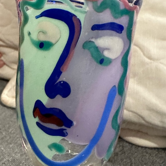 Bernstein Art Glass Goblets, Stemware, Vintage Art Glass Face Signed - Picture 3 of 11